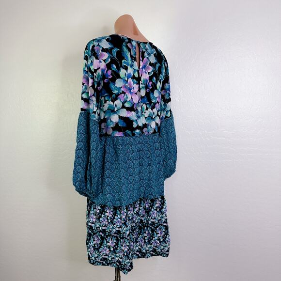 Soft Surroundings Night Bloom Long Balloon Sleeve Floral Midi Dress Blue Small - Picture 7 of 12